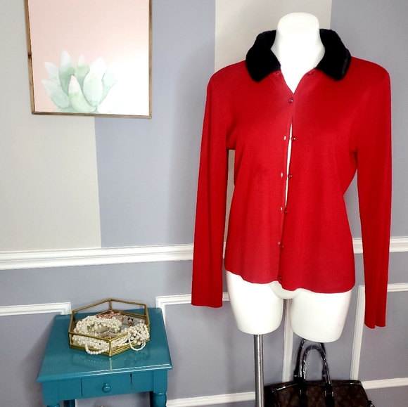 Villager Liz Claiborne Cardigan, Red Sweater, Med - Picture 3 of 4